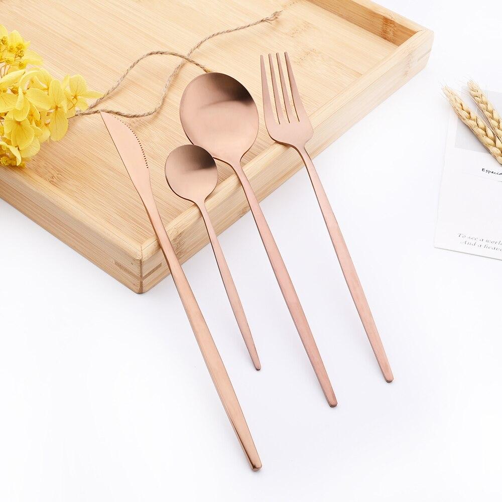 16Pcs Rose Gold Cutlery Set Knife Fork Coffee Spoons Dinnerware Set Stainless Steel Tableware Set Western Kitchen Silverware Set