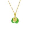 Ethnic Gold & Jade Elephant Titanium Steel Necklace for Women – High-End Retro Clavicle Chain Fashion.