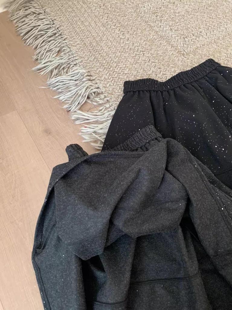 2025 Winter High-Waisted Woolen A-line Umbrella Skirt with Sequins: Slimming Mid-Length Women's Skirt