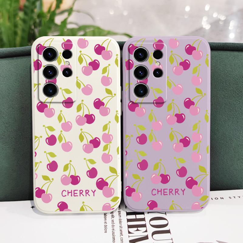 Purple Cherry Phone Case For Samsung Galaxy S25 S24 S23 S22 S21 S20 S10 S10E Ultra Plus FE Note 20 Ultra Plus Cover