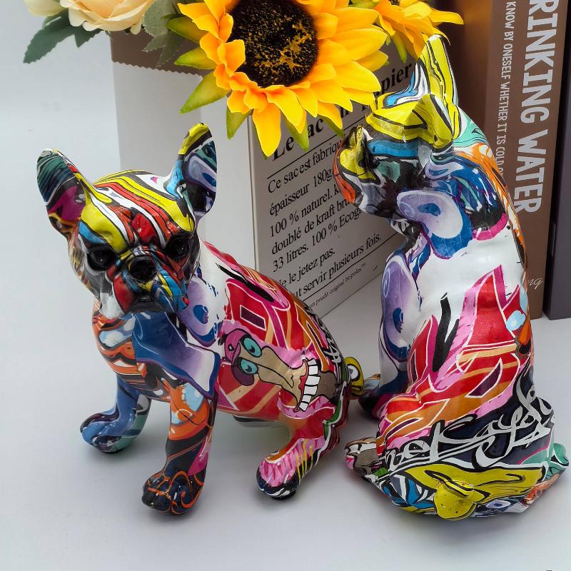 Color Graffiti Dachshund Resin Statue Stylish Animal Sculpture Home Office Desktop Decor Creative Decorative Craft Ornament