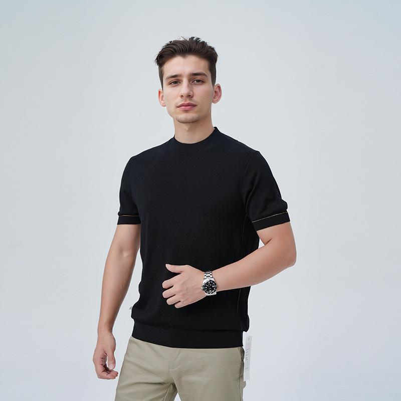 

Celebrity Style High-Quality Men s Short Sleeve Wool Knit T-shirt, Machine Washable, Multi-color XXL
