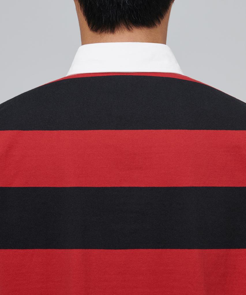 MUSINSA STANDARD Striped Rugby Shirt [Black/Red]