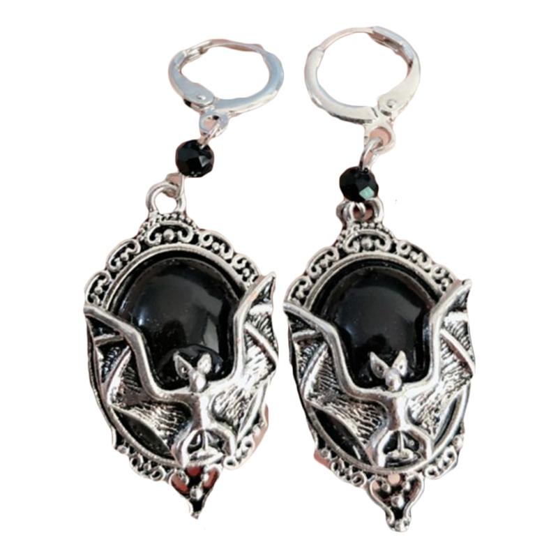Halloween Black Bat Vampire Earrings Necklace Ring Jewelry Set Halloween Scary Decor Party Gothic Jewellery Gift for Women Girl