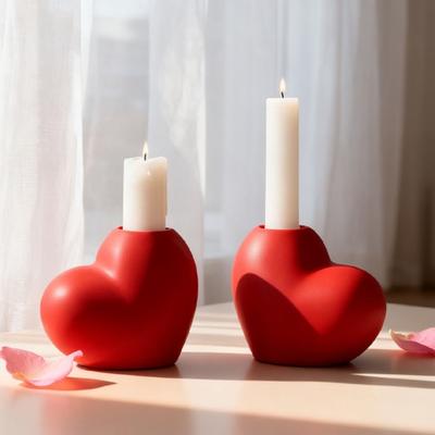 Red Heart Shaped Candlestick Holder Romantic Ceramic Candle Holder for Wedding Party Dining Table Centerpiece Anniversary Valentine's Day Home Decor
