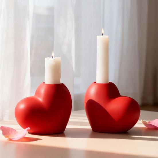 Roter herzförmiger Kerzenhalter Romantischer Kerzenhalter aus Keramik für Hochzeitsfeier Esstisch-Mittelstück Jubiläum Valentinstag Heimdeko