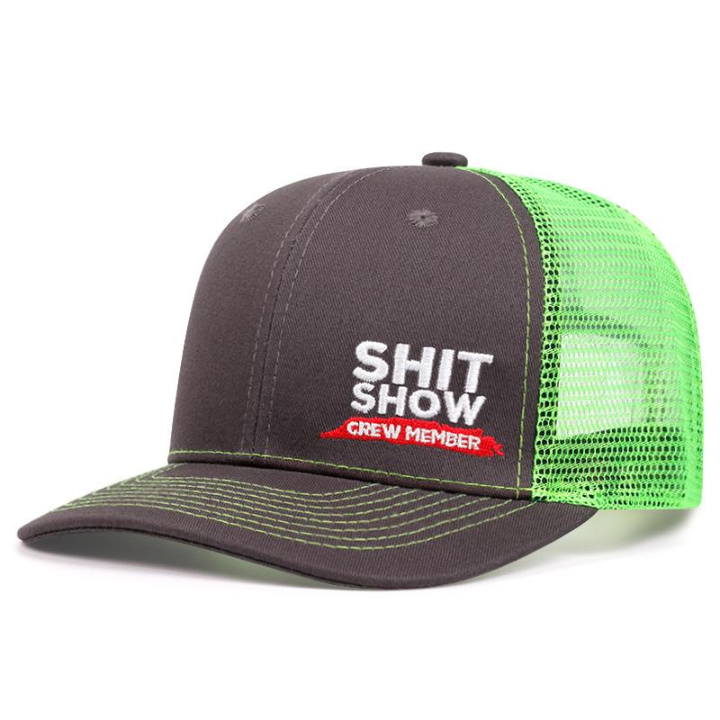 

Горячая распродажа SHIT SHOW Вышивка Унисекс Кепка Слегка изогнутый козырек Стиль Тракер Кепка Повседневная Уличная Дышащая Летняя сетчатая шляпа 54-61CM зелёный