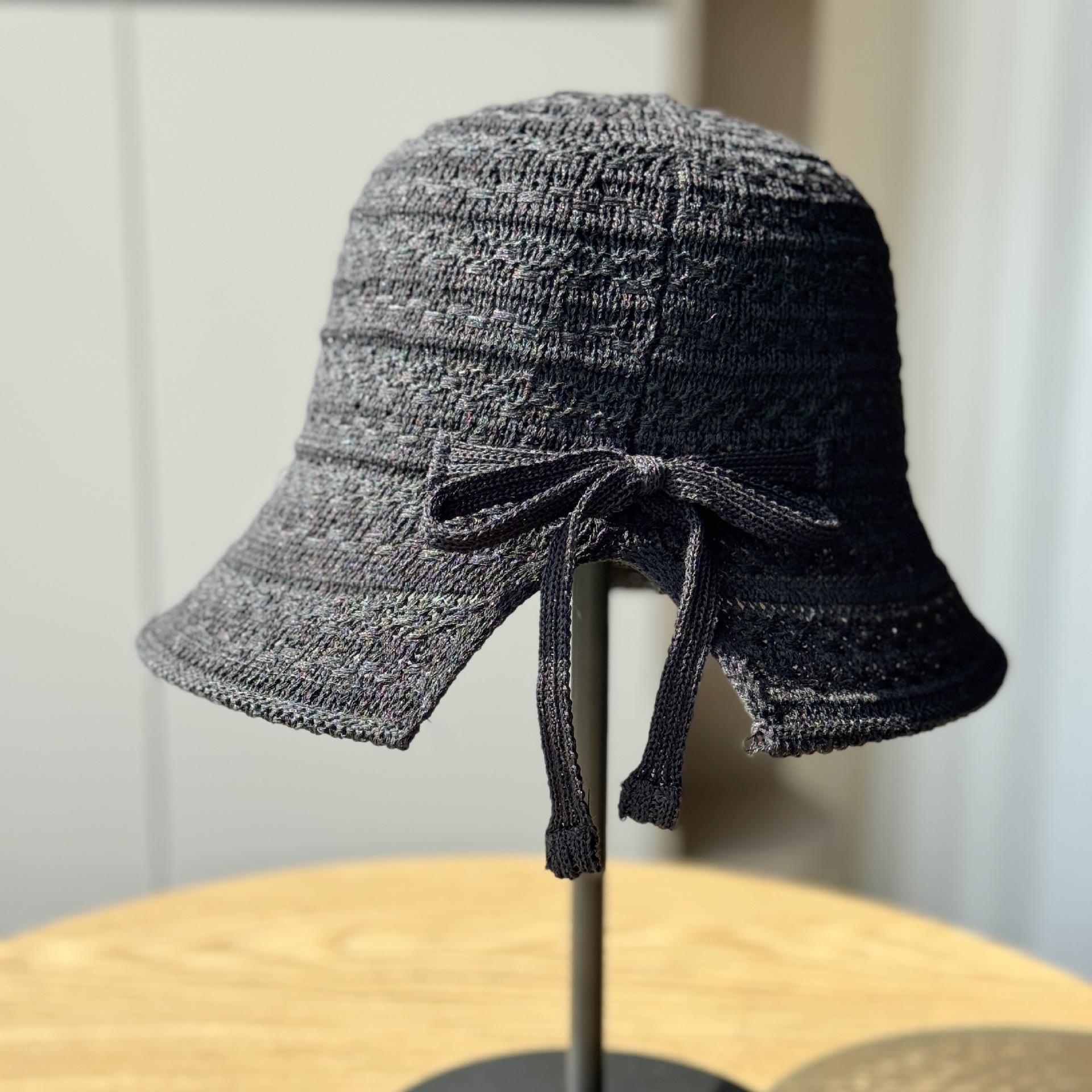 

New Face-showing Small Hollow Knitted Fisherman Hat Fashionable Basin Hat Spring and Summer Sweet Female Sunshade Bucket Hat Adjustable