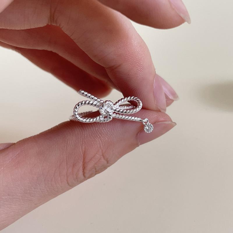 

PANJBJ 925 Sterling Silver Zircon Rings For Women Girl Weave Texture Line Bowknot Originality Design Jewelry Gift Dropshipping