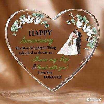 2D Flat, Heart-Shaped Anniversary Acrylic Desktop Decoration Plaque, Floral Design, Home Decor Plaque Hanging Wall Art Decorative Garden Decoration Fo
