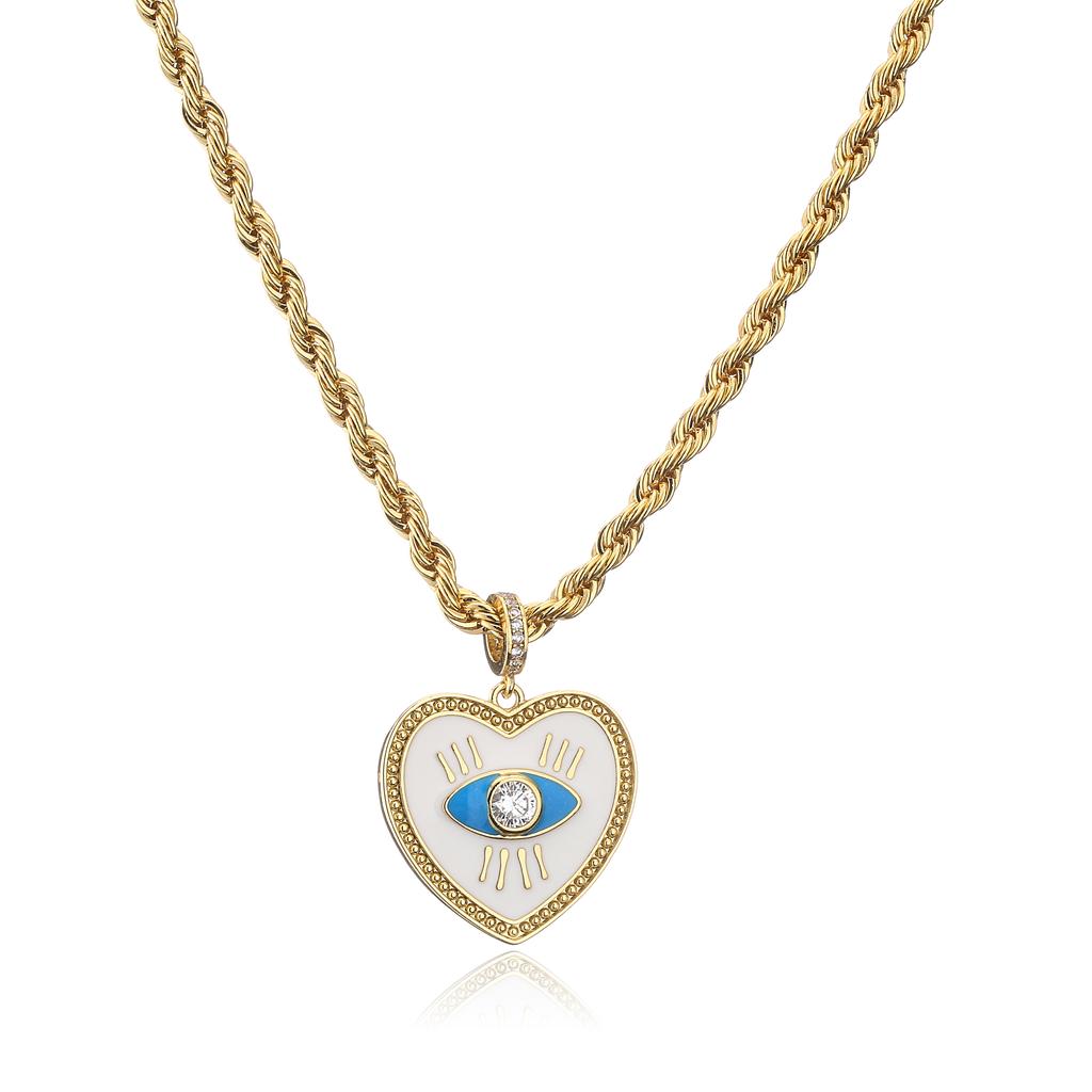 HECHENG,Colorful Enamel Heart Eyes Necklace,Twist Chain Stainless Steel Necklace,For Women Charm Zircon,Christmas gift