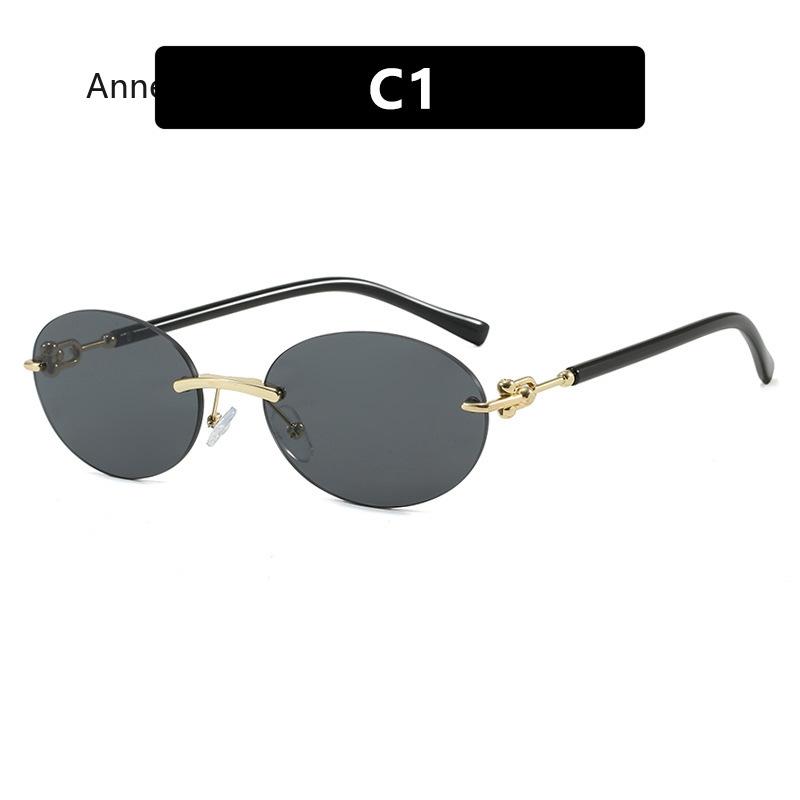 Rimless Oval Sunglasses Female Vintage  Small Frame Sun Glasses Women Fashion Clear Ocean Lens Sunglass Shades UV400