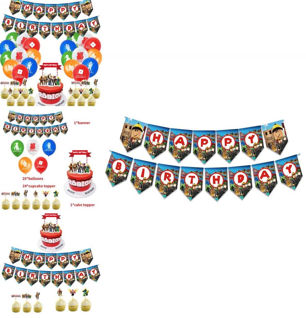 Bunte Roblox Geburtstagsparty-Zubehör Banner Und Kuchenaufsätze Ideal Für Junge Gamer