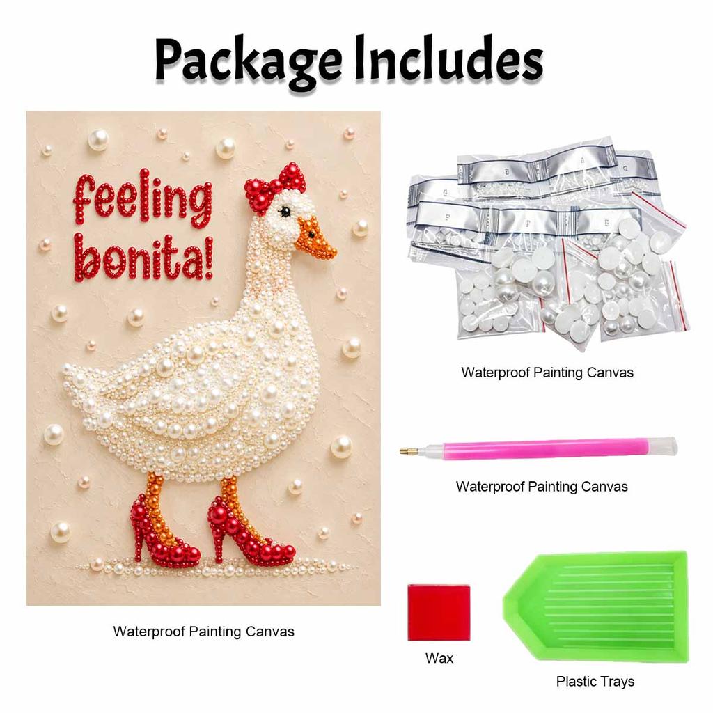 Cute Duck Pearl and Diamond Painting Art Kit. DIY Gemstone Beading Craft Kit. Home Wall Decoration
