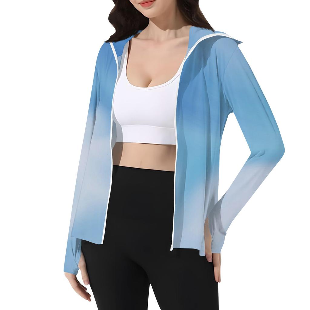 Women's Print Ice Silk Hooded Lightweight Long Sleeve Sun  Jacket Top