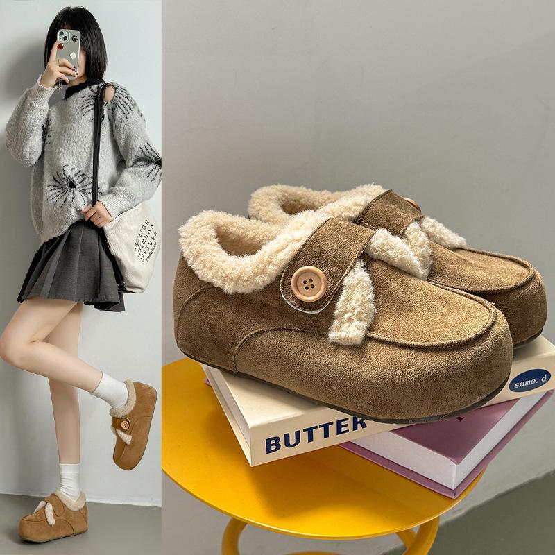 Winter new cotton shoes women's flat-bottomed suede Velcro velvet warm snow shoes women