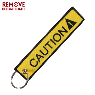CAUTION Keychain Embroidery  Yellow Key Chain Holder for Cars and Motorcycles Key Fob