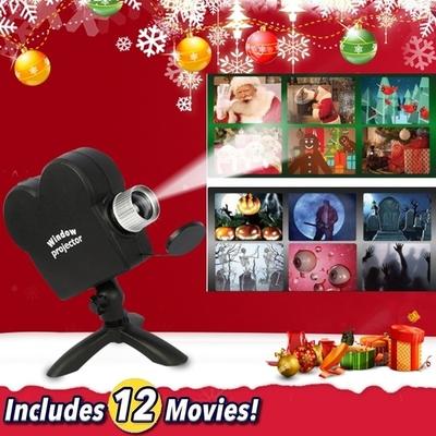 Christmas Halloween Movies Displays Window Projector Xmas Projection Light with Curtain Screen Include 12 Moveies Christmas Decoration Gifts