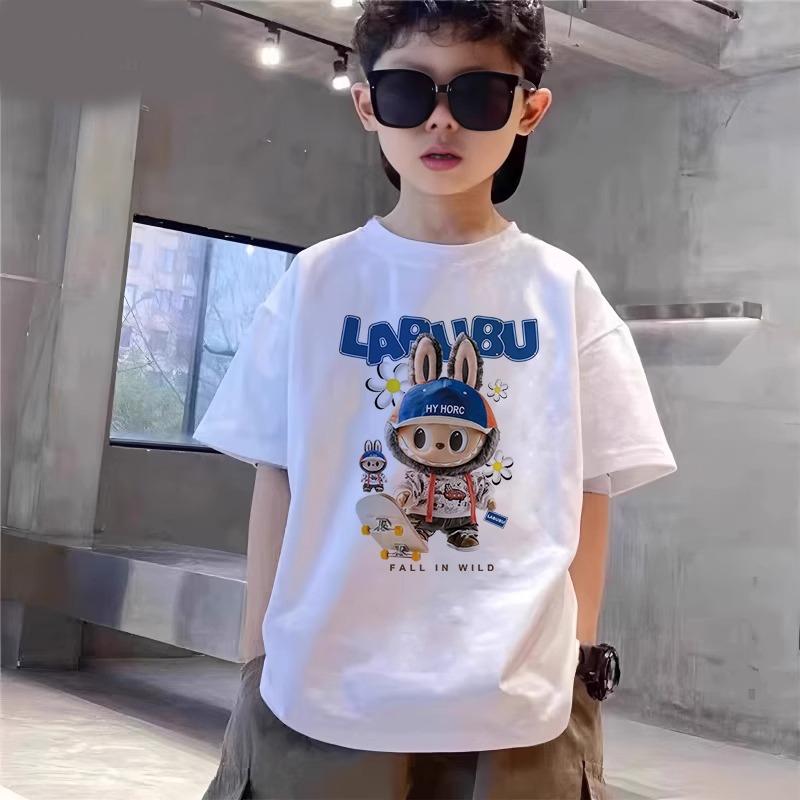 Cartoon Graphic Kids Adult Labubu Printed T-shirt Summer Men and Women's Fashion Boy Short Sleeved T-shirt Top Pullover