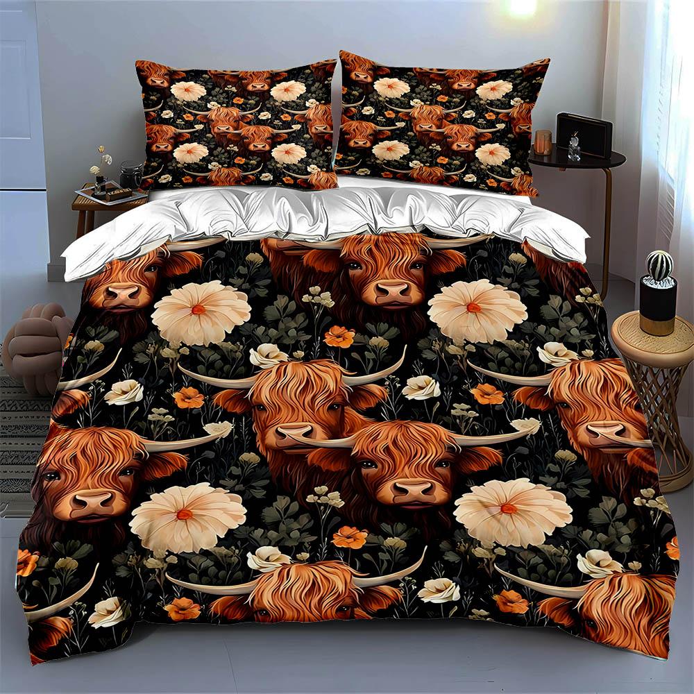 Floral cow motif. Bedding Duvet cover sets Duvet covers Pillowcases gifts (1 * Duvet Cover 2 * Pillowcases, without duvet insert)