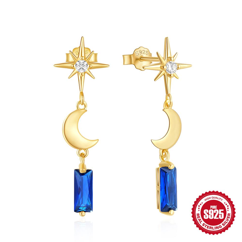 S925 Sterling Silver Vintage Luxury Octagram Love Water Drop Design Earrings 18K Gold Earrings Earrings