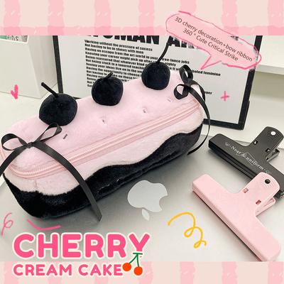 Cherry Cake Pencil Case Cute Functional Large Capacity Stationery Organizer Storage Bag Student Pen Bag Makeup Bag