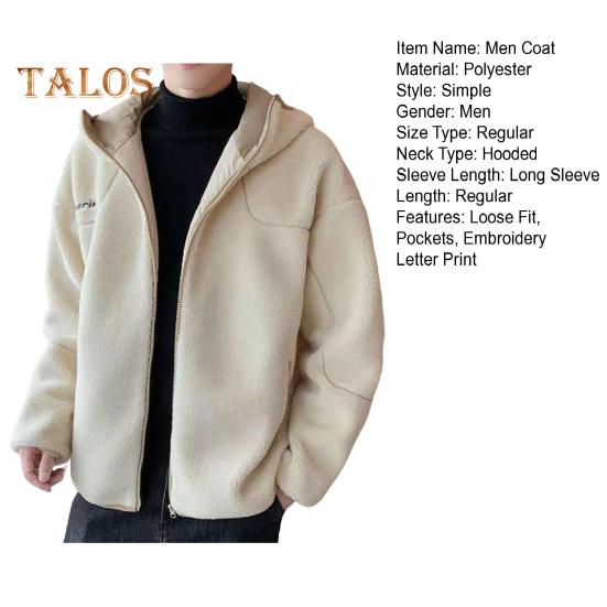 Jachetă de iarnă pentru bărbați, cu glugă, mânecă lungă, broderie, scrisoare, imprimare, culoare solidă, haină cu fermoar, fleece gros, caldă