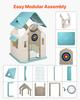 Outdoor Playhouse, 5-In-1 Cottage Play House with Pretend Play, Basketball, Darts, Soccer, Ring Toss, Window & Convenient Door, Toddler Slide Set for
