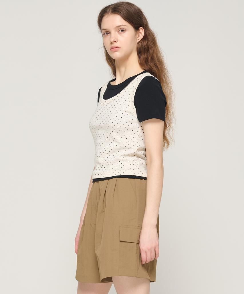 CARGOBROS FOR WOMAN Dot Layered Set Short Sleeve T-Shirt (Ivory/Black)