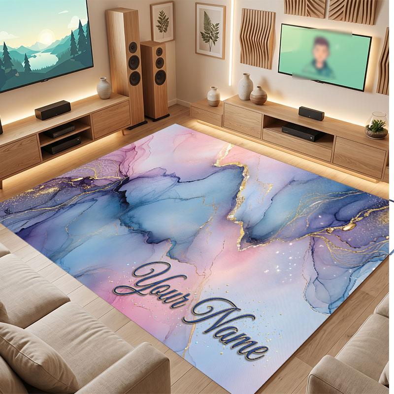 Abstract Geometric Theme Crystal Velvet Floor Rug Personalized Custom Name Text Warm Carpet Home Decoration