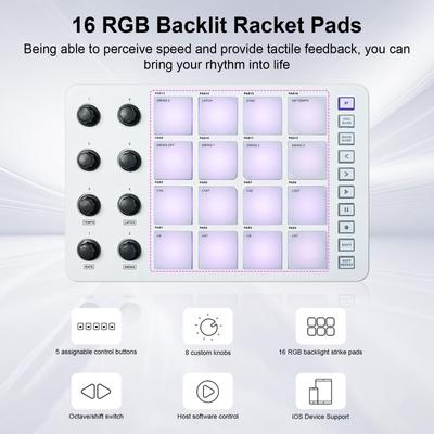 Controller MIDI Strike Pad RGB Iluminare de fundal Tastatură MIDI Conexiune BT Latență scăzută Ieșire de 3,5 mm
