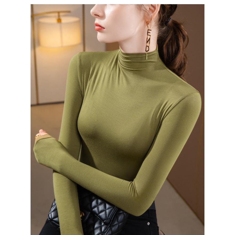 Women Mock Neck Modal Long Sleeve Tee Fleece Lined Thick Warm Base Layer Top