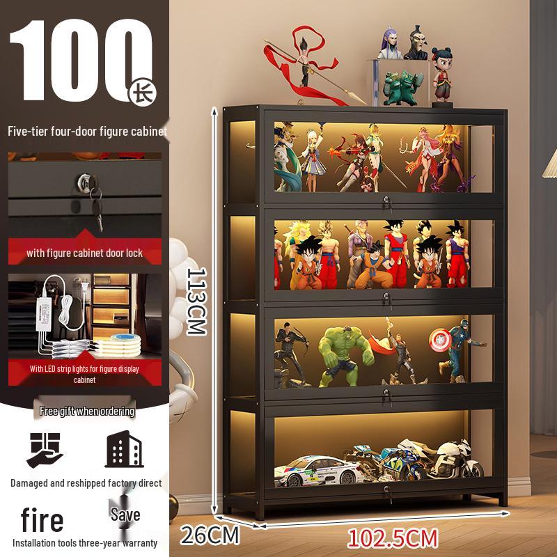 Acrylic Lockable Display Case with LED Lights for Figurines and Models, Dustproof Transparent Stand
