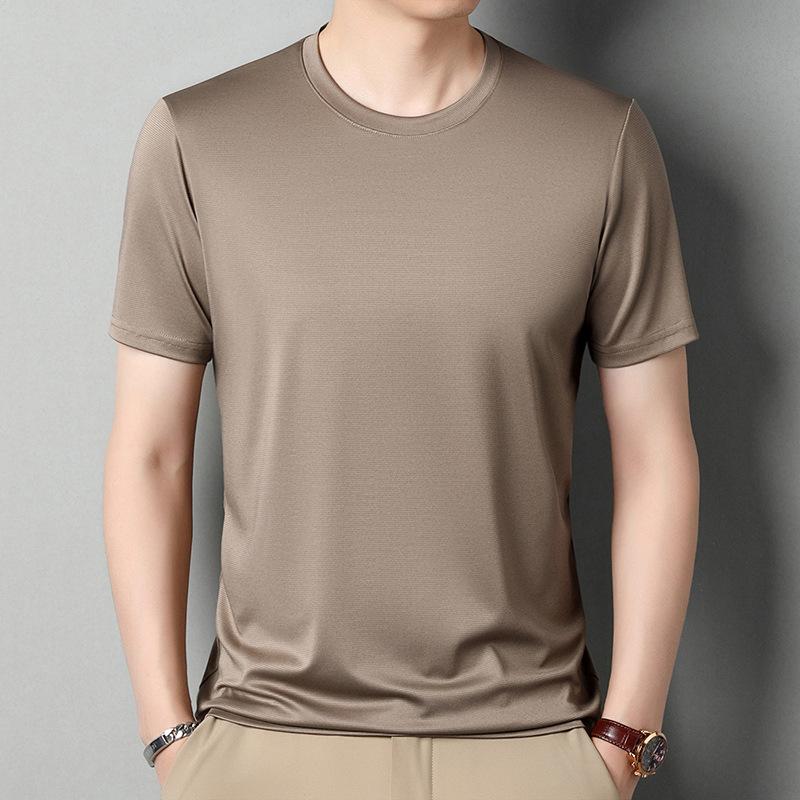 

Summer Men s Short-sleeved Loose Men s T-shirt High-end Bottoming Shirt Top T-shirt Clothes 4XL хаки
