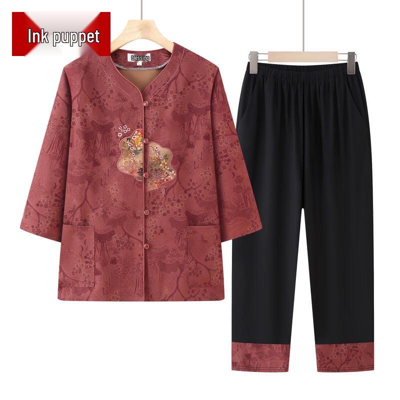 Elderly Women s Thin Chinese Style Summer Two-Piece Outfit 2XL
