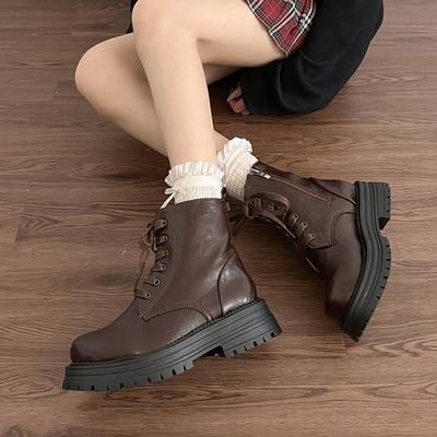 Damen Stiefeletten 2024 Neu Rutschfeste Wüstenstiefeletten Damen Winter Plateau Britischer Stil Damen Stiefeletten Plateauschuhe