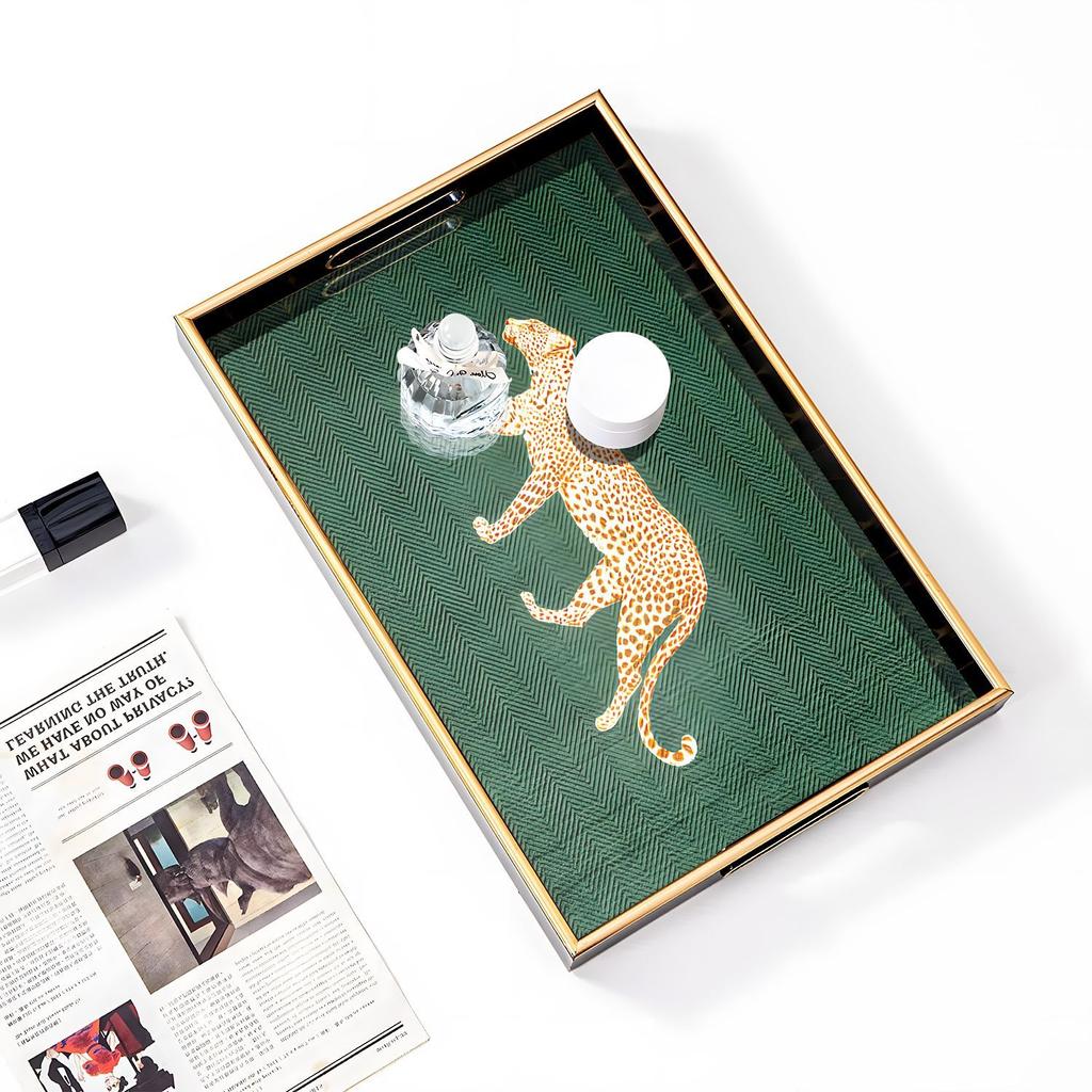 Light Luxury  Iron Leopard Acrylic Tray,romatherapy Decoration Tray, High-end Accessory Storage Tray