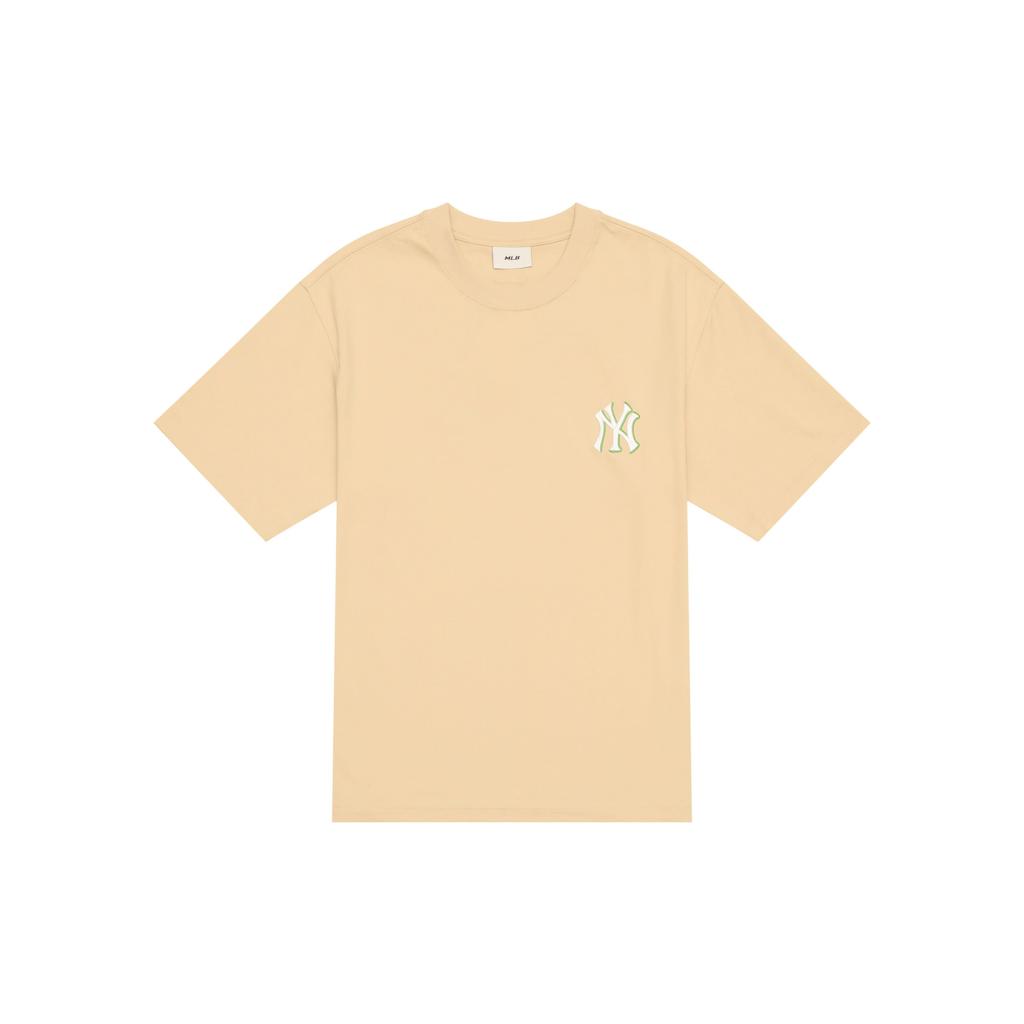 MLB Monogramm Serie New York Yankees SS24 Logo Rundhals Farbblock Kurzarm T-Shirt Unisex T-Shirt Beige 3ATSM0443-50BGL