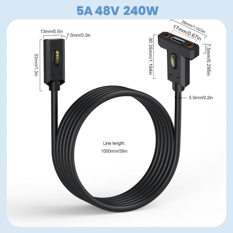 90 Degree USB4 Cable 40Gbps Data Transfer 240W USB C to USB C Cable Fast Charging 8K@60Hz USB 4 Cable