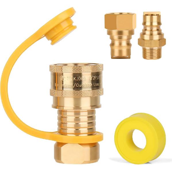 3/4 Inch Solid Brass Fitting Quick Connector, 3PCS Conversation for Pipe Natural Gas (3/4 Quick Connect)