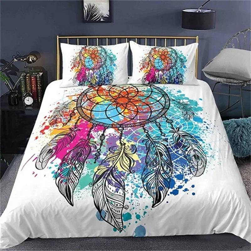 Comforter Dreamcatcher For Teen Girls Adult Bohemian Mandala Feather Print Bedding Set Queen Twin Microfiber Comforter