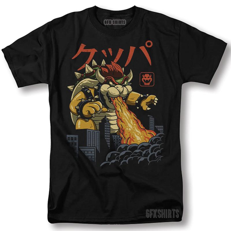 

Godzilla Bowser Japan King Of Monsters Movie Vtg Graphic Design T-Shirt L