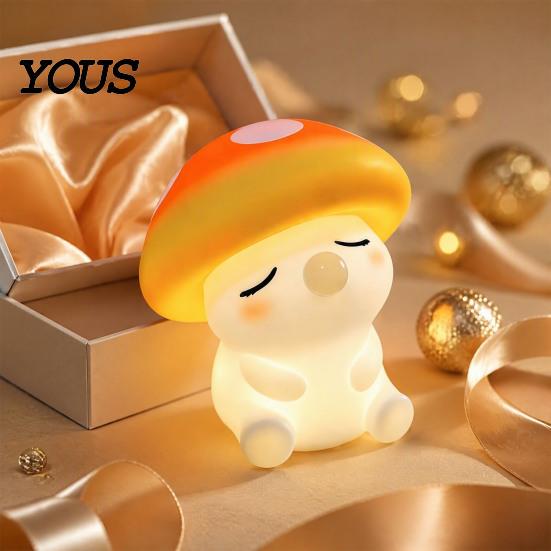 Rechargeable Bedside Lamp with USB Mushroom Night Light, Squishy Silicone Touch Nursery Lamp, Warm White & RGB Color?Changing Colorful 2 Light