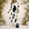 Women Plus Size V Neck Cold Shoulder Tie Short Sleeve Abstract Printed A Line Long Maxi Dress