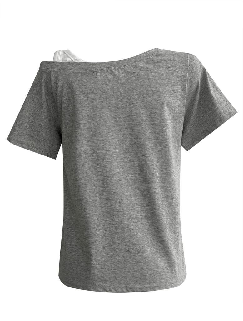 Lupeu Studded One-Off Loose Fit Short Sleeve Tee Gray