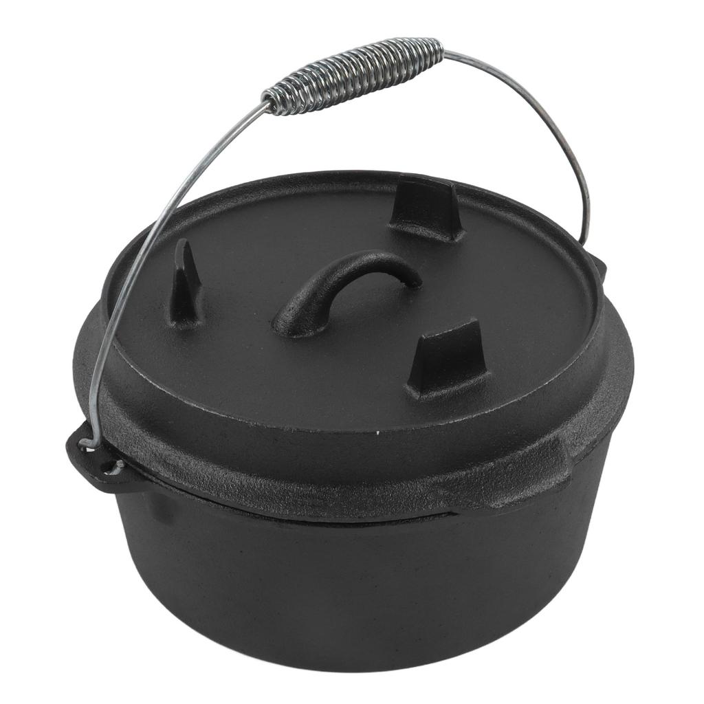 Oală olandeză de camping cu capac antiaderent, multifuncțională, pentru gătit uniform, cu termometru crestătură