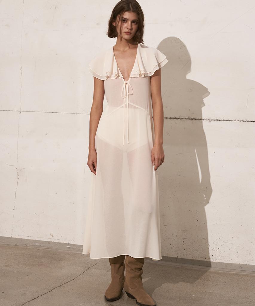 Sigreat Sheer Ruffle Dress_Ivory