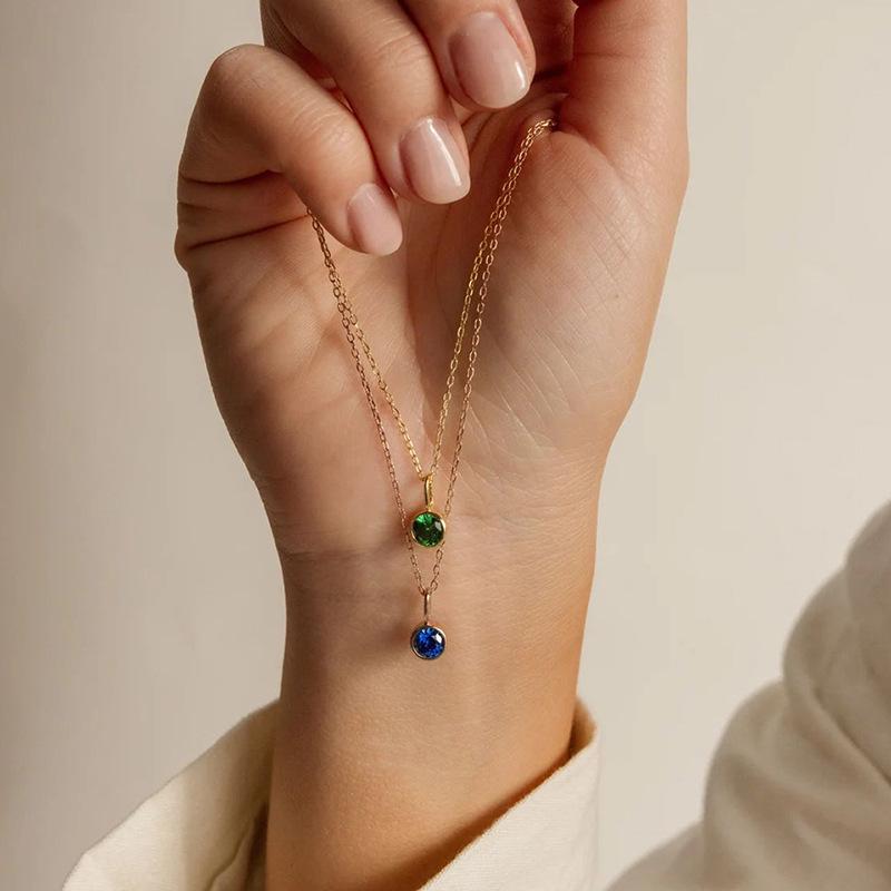 European & American Luxury Colorful Rhinestone Pendant Necklace - December Birthstone Stainless Steel Jewelry