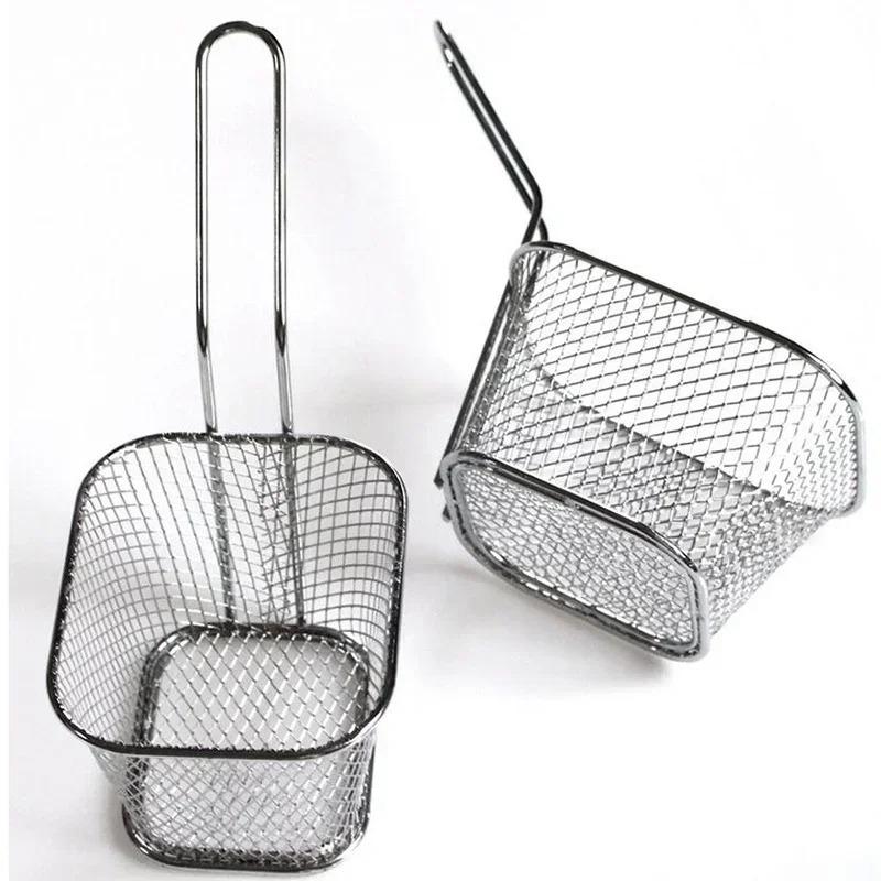 French Fries Basket Portable Stainless Steel Chips Mini Frying Basket Strainer Fryer Kitchen Cooking Basket Colander Accessories