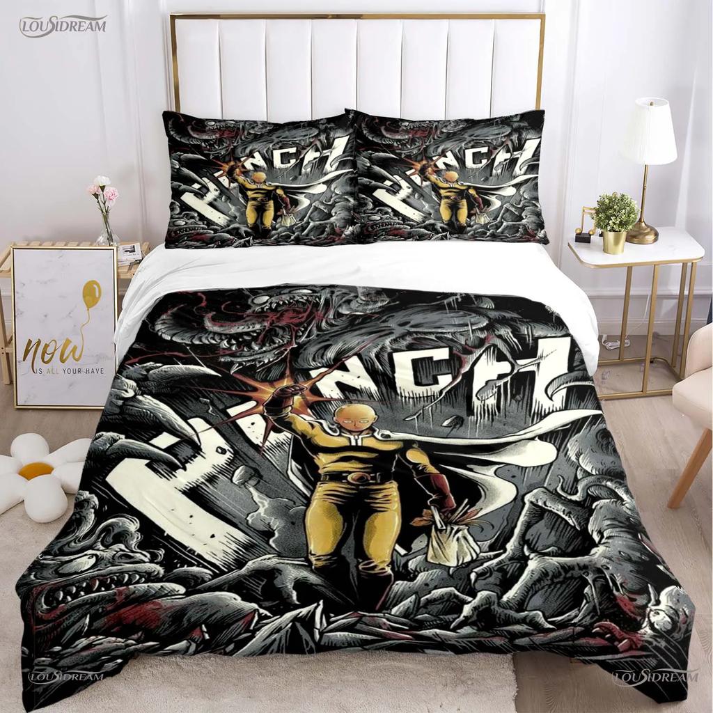 Casal One Punch Man All Season Duvet Cover Comforter Bedding Set Soft Quilt Cover and Pillowcases Teens Single/Double/Queen/King
